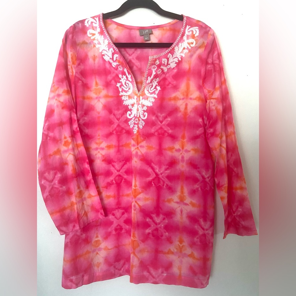 J. Jill Pink and Orange Graphic Embellished Long Sleeve Tunic